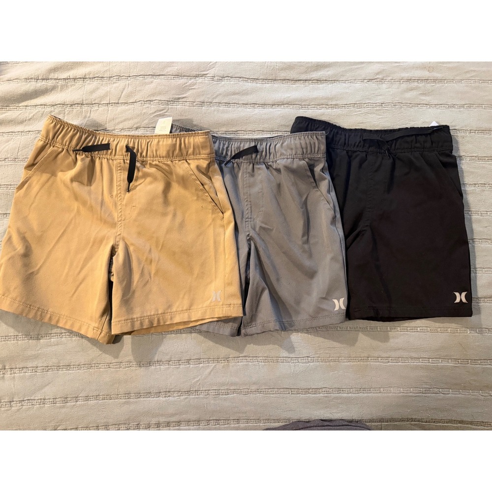 Hurley Boys Stretch Pull On Shorts Bundle Size S 6/7 Khaki Grey Black 3 Pack